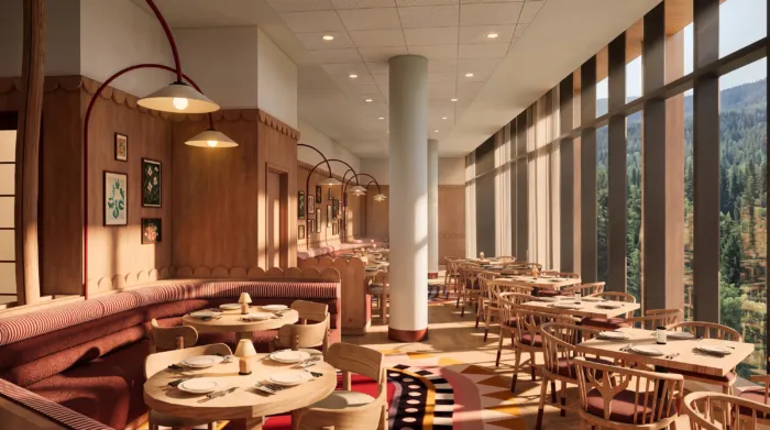 Rendu d’un espace intérieur du Club Med Mont-Tremblant imaginé par LemayMichaud