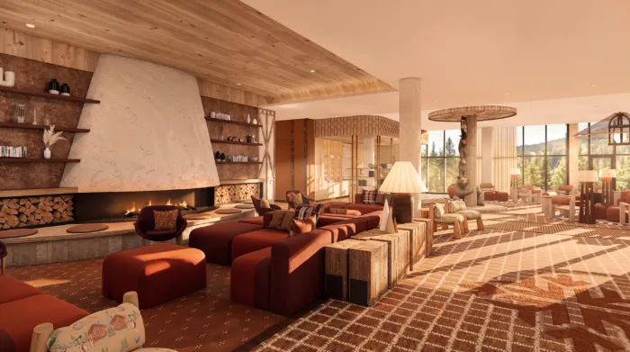 Rendu d’un espace intérieur du Club Med Mont-Tremblant imaginé par LemayMichaud